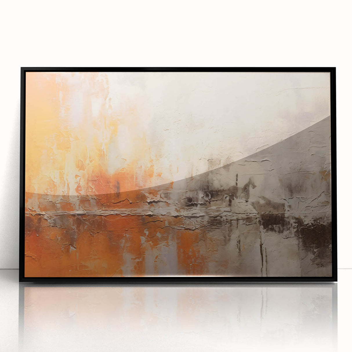 Abstract wall art featuring bold, colorful strokes on a black background, framed in sleek acrylic. Ideal for modern home decor, enhancing any living space.
