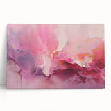 Abstract wall art featuring bold strokes in vibrant colors of blue, yellow, and pink, displayed on a stretched canvas leaning against a wall for an artistic touch. Ideal for modern home decor, enhancing living spaces with contemporary style.