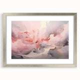 Abstract wall art featuring dynamic strokes in shades of blue and gold, elegantly framed with a silver mat, enhancing modern decor aesthetics.