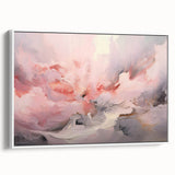 Framed abstract wall art showcasing vibrant strokes in shades of blue, yellow, and white, designed to enhance modern home decor with a stylish side view.