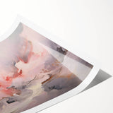 Abstract wall art print showcasing dynamic strokes in shades of blue, orange, and cream, rolled and ready for display, perfect for modern home decor.