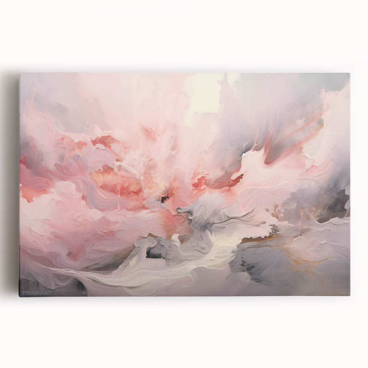 Abstract wall art on stretched canvas, showcasing vibrant strokes in blue, orange, and yellow. Ideal for modern decor, this piece adds a lively touch to any room.