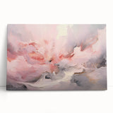 Abstract wall art featuring vibrant, multicolored strokes on stretched canvas, leaning against a white wall. Perfect for modern home decor or artistic spaces.