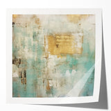 Abstract wall art print showcasing vibrant strokes in shades of blue, pink, and gold, ideal for modern home decor. This glossy artwork enhances any interior space with its dynamic colors and contemporary design. Perfect for adding a pop of color to living rooms or offices.