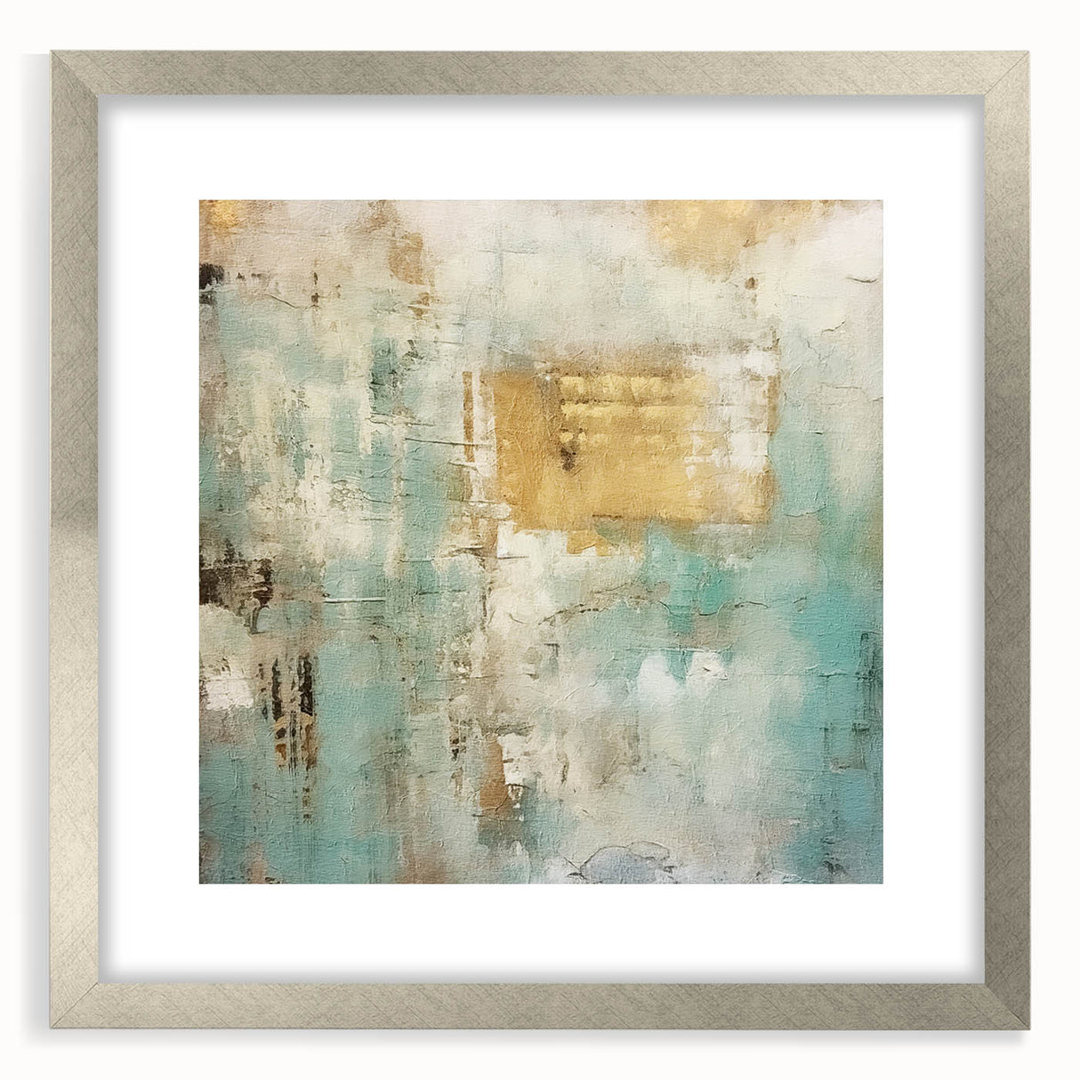 Abstract strokes wall art framed in silver with a mat, showcasing dynamic colors and textures, perfect for modern home decor and artistic interiors.