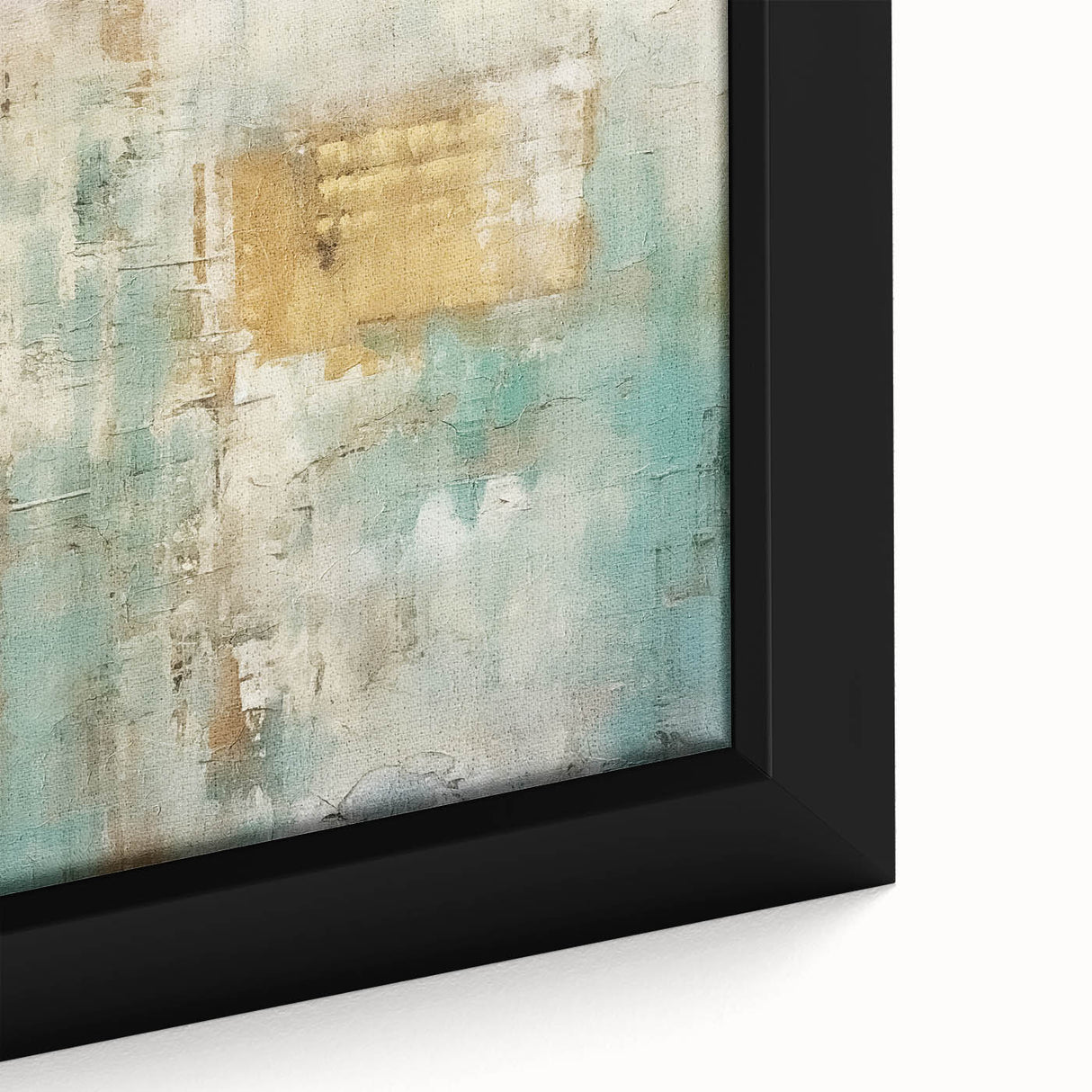 Close-up of abstract strokes wall art in vibrant hues of blue, orange, and yellow, framed on a textured canvas, enhancing modern decor with artistic flair.