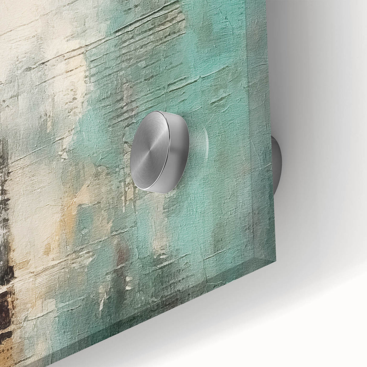 Abstract wall art design showcasing vibrant strokes in shades of blue, pink, and gold on acrylic glass, emphasizing modern artistic expression and elegance.