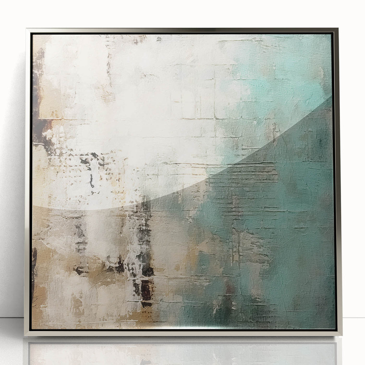Framed abstract wall art featuring silver strokes on a textured background, showcasing modern design ideal for contemporary home decor.