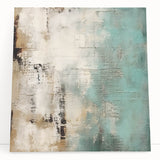 Abstract strokes wall art on stretched canvas, featuring vibrant colors of blue, orange, and yellow, leaning against a neutral wall, perfect for modern decor.