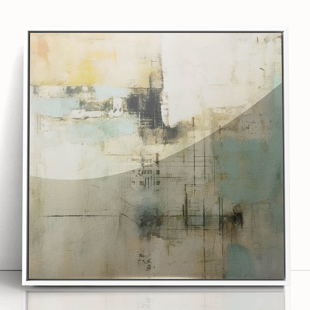 Framed abstract strokes wall art featuring vibrant colors in a modern design, displayed in a white frame, perfect for contemporary home decor.