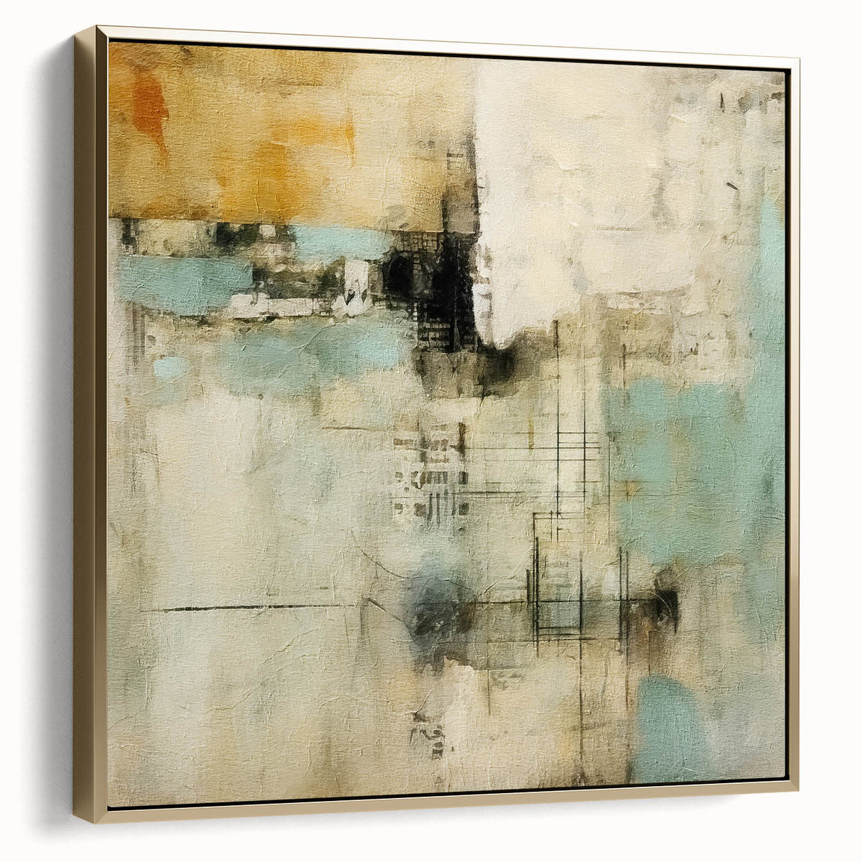 Framed canvas art featuring abstract strokes in silver and gold tones, elegantly displayed to enhance modern home decor with a touch of sophistication.