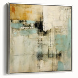 Framed canvas wall art showcasing an abstract design with silver strokes, elegantly displayed from the side, perfect for modern home decor accents.