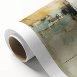 Abstract wall art featuring colorful strokes in vibrant hues of blue, orange, and yellow on a rolled canvas, perfect for modern home decor and artistic interiors.