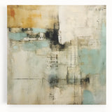 Abstract strokes wall art on stretched canvas, showcasing vibrant colors like blue, orange, and yellow, perfect for modern home decor; emphasizes artistic expression.