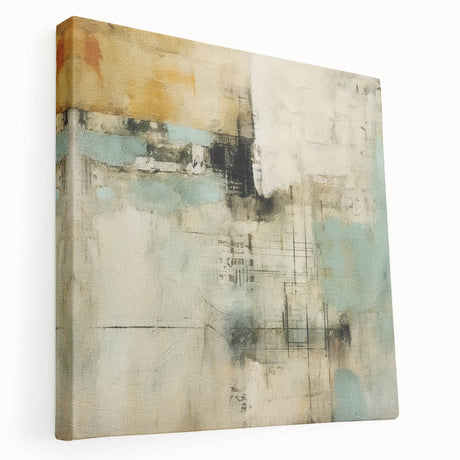 Abstract strokes wall art displayed on stretched canvas, showcasing vibrant colors and dynamic shapes, perfect for modern home decor in a stylish setting.