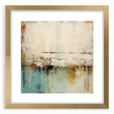 Abstract strokes wall art framed in gold with a white mat, showcasing vibrant colors of blue, pink, and yellow, perfect for modern home decor.