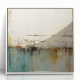 Framed abstract wall art showcasing vibrant strokes of blue, orange, and yellow against a white background, adding a modern touch to home decor.