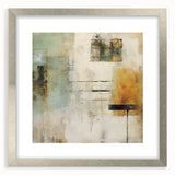 Abstract strokes wall art framed in silver with a mat, showcasing dynamic colors and textures, perfect for modern home decor and artistic expression.
