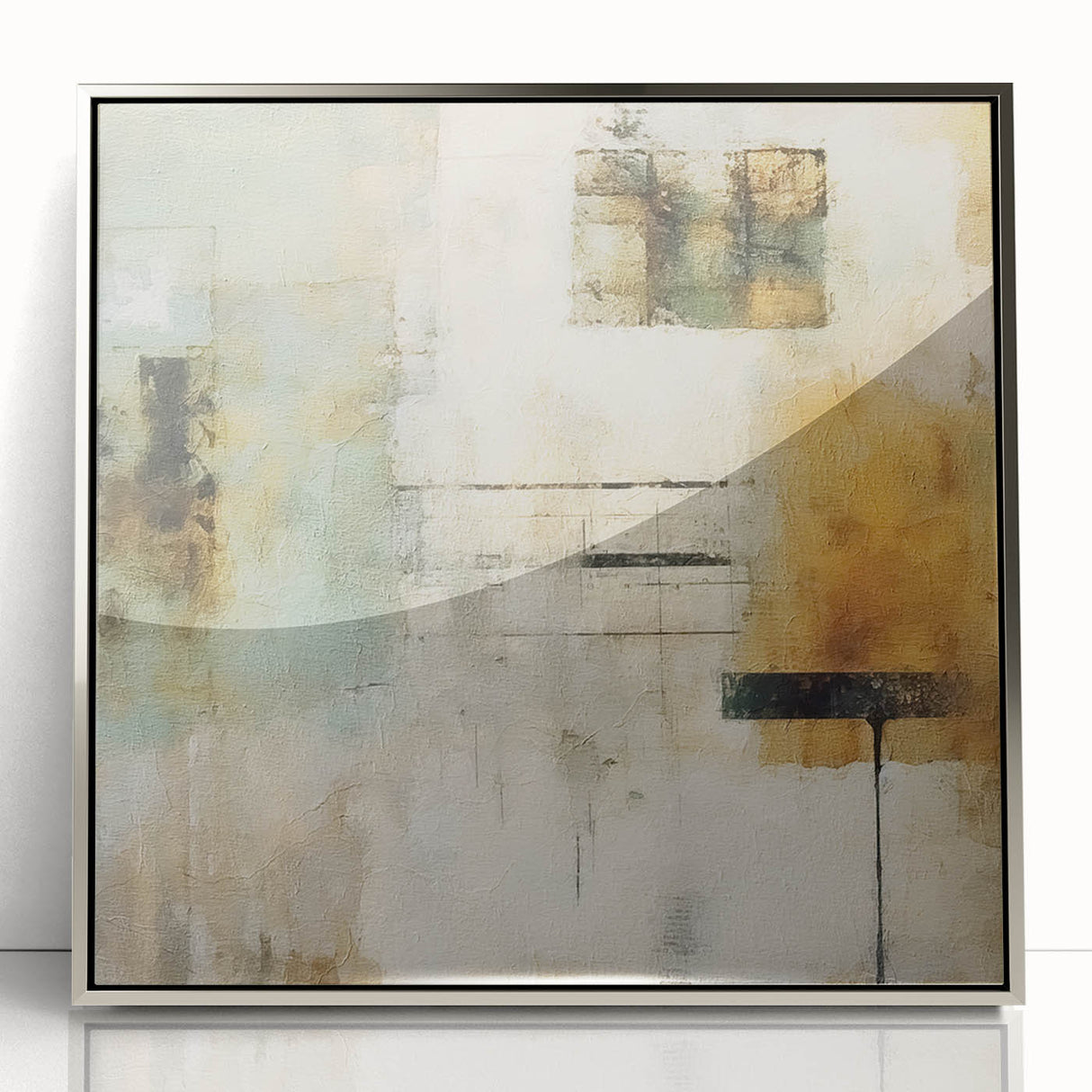 Framed abstract wall art featuring dynamic strokes in silver and gray tones, elegantly displayed to enhance modern interior decor. Ideal for contemporary living spaces.