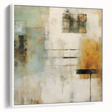 Abstract wall art featuring vibrant strokes in blue, yellow, and pink hues, framed elegantly, showcasing a modern design perfect for contemporary home decor.