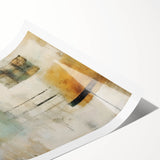 Abstract wall art print showcasing vibrant, flowing strokes in shades of blue, orange, and yellow, ideal for modern home decor, highlighting a blend of creativity and style.