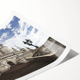 Beautiful rolled print of a serene landscape featuring a majestic castle surrounded by lush greenery and rolling hills, ideal for home decor and art enthusiasts.