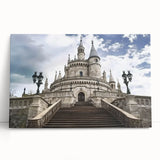 Stretched canvas artwork showcasing a vibrant landscape with a majestic castle nestled among rolling hills, perfect for home decor. The vivid colors and intricate details enhance any room's ambiance, making it an ideal choice for art enthusiasts.