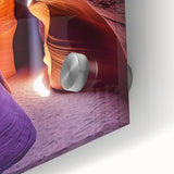 Close-up of a vibrant acrylic landscape artwork depicting intricate cave formations, showcasing rich colors and textures, perfect for modern home decor.