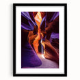 Framed black landscape cave artwork with a mat, showcasing intricate details and textures, ideal for home decor or art enthusiasts seeking unique wall art.