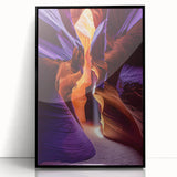 Framed acrylic artwork of a serene landscape featuring intricate cave formations, presented in a sleek black frame, perfect for modern home decor.