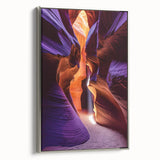 Framed canvas artwork depicting serene landscapes and caves, showcasing a silver frame and detailed textures to enhance any modern decor. Ideal for nature lovers.