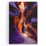 Stretched canvas artwork depicting a serene landscape of caves and mountains, showcasing rich earthy tones and intricate details, perfect for home decor.