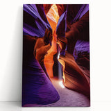 Stretched canvas artwork showcasing a dramatic landscape with caves, characterized by earthy tones and intricate details, perfect for home decor or gallery display.