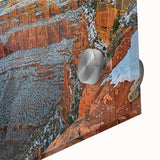 Close-up of an acrylic landscape artwork depicting dramatic cliffs, showcasing vibrant colors and intricate details, perfect for home decor and art enthusiasts.