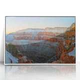 Framed acrylic artwork showcasing a stunning landscape of cliffs with vibrant colors, set against a white background, perfect for home decor. Ideal for nature enthusiasts.