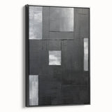Framed Dining Room Prints - Black & Silver Textured Abstract Art