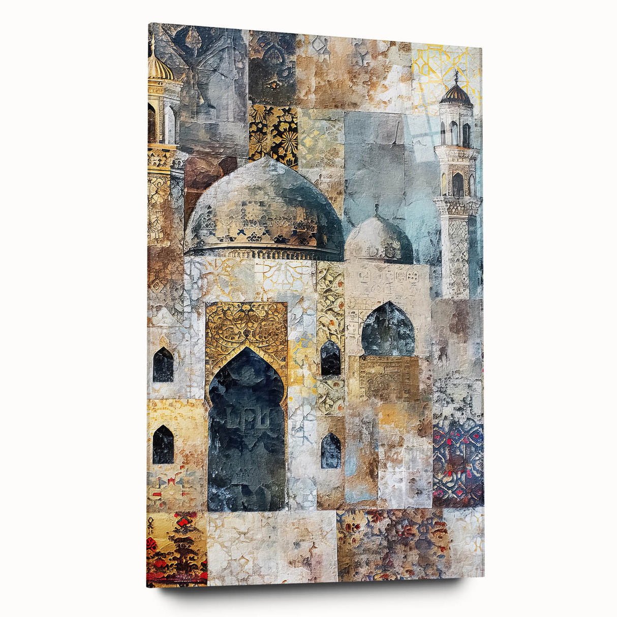Abstract architectural wall art displayed in a sleek acrylic glass frame, highlighting geometric shapes and vibrant colors, ideal for modern home decor.
