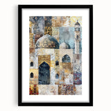 Abstract architectural wall art framed in black with a white mat, showcasing geometric patterns and modern design, ideal for contemporary home decor.