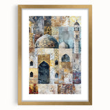 Abstract architecture wall art framed in gold with a mat, showcasing intricate geometric designs and a modern aesthetic, perfect for contemporary decor.