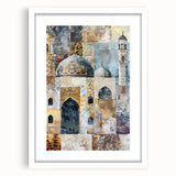 Abstract architecture wall art framed with a white mat, showcasing geometric shapes and bold colors, perfect for modern home decor. Ideal for art enthusiasts.