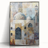 Framed abstract architecture wall art in silver acrylic showcases geometric patterns with a modern aesthetic, perfect for contemporary home decor.