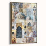 Framed abstract architecture wall art in gold tones, showcasing a modern design. Perfect for contemporary spaces, adding elegance and sophistication to any room.