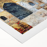 Abstract architectural wall art on rolled canvas showcasing geometric shapes and vibrant colors, ideal for modern home decor. Packaged securely in a cardboard tube for safe delivery.