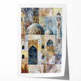 Abstract architectural wall art print showcasing bold geometric shapes and vibrant colors, rolled and ready for display, perfect for contemporary home decor.