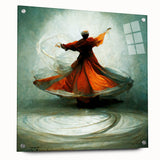 Abstract figurative wall art design displayed in a side view, featuring vibrant colors and intricate patterns on acrylic glass, elegantly secured with pins, perfect for modern decor.