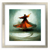 Abstract figurative wall art framed with a silver mat, showcasing vibrant colors and dynamic shapes, perfect for modern home decor and artistic expression.