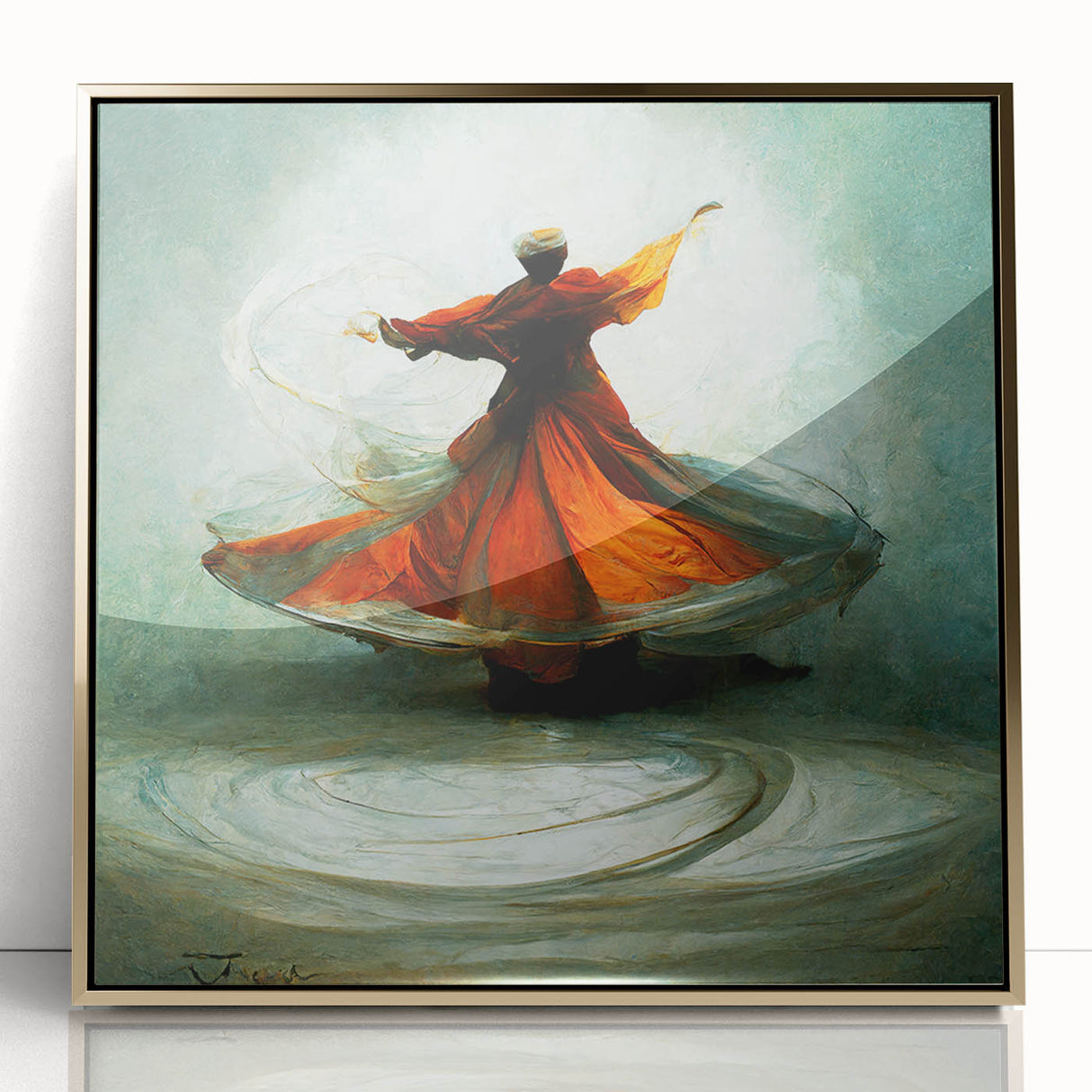 Framed abstract figurative wall art showcasing a gold-accented design, perfect for modern home decor, displayed from the front to highlight its unique features.