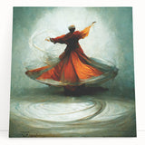 Abstract figurative wall art on stretched canvas, showcasing vibrant colors and dynamic shapes, leaning against a neutral wall, perfect for modern decor.