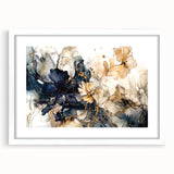 Abstract florals wall art framed in white, showcasing vibrant colors and intricate designs, ideal for modern home decor and artistic expression.