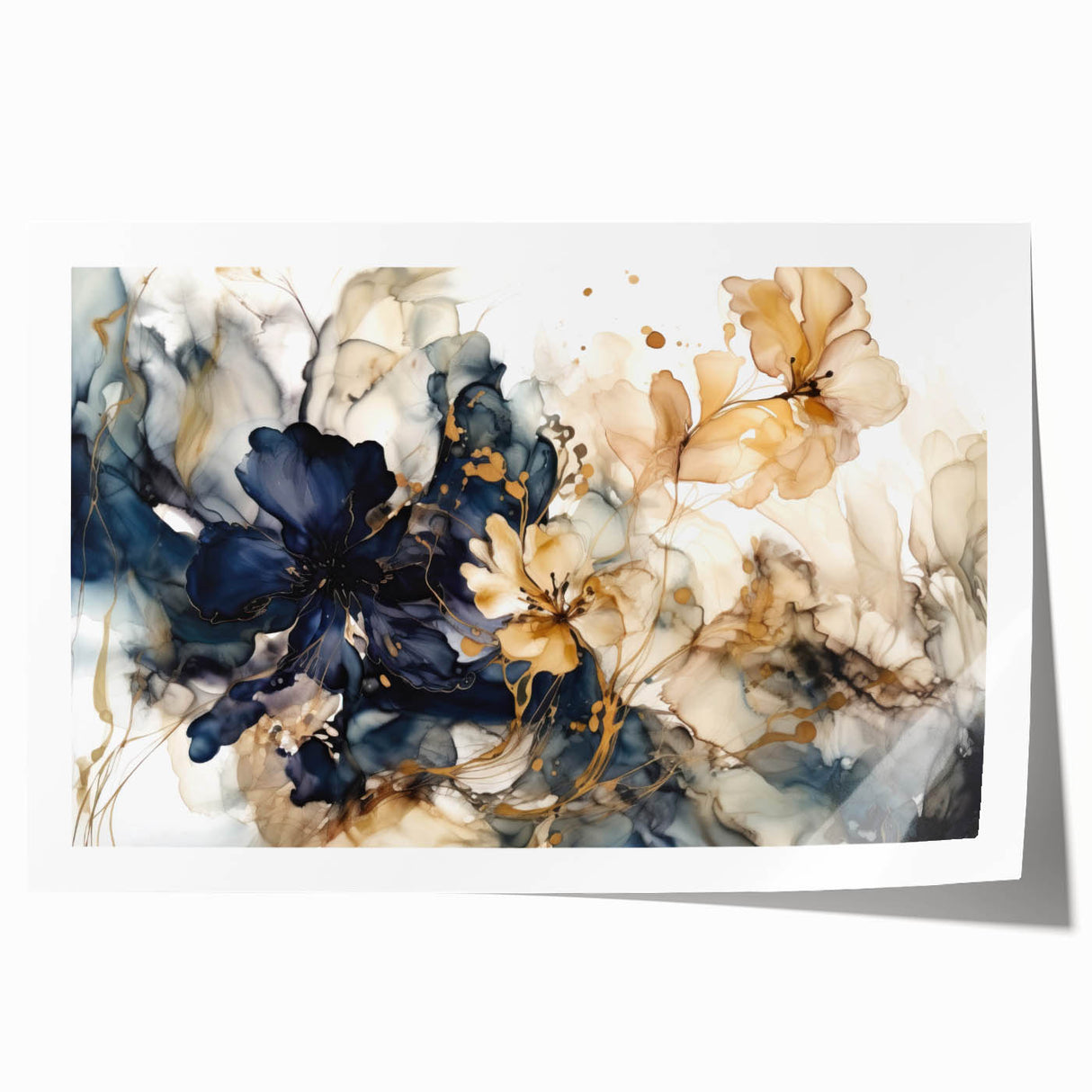 Abstract floral wall art print showcasing vibrant colors of pink, blue, and green with intricate designs, ideal for modern home decor or office spaces.